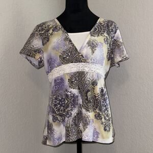 Anxiety Blouse Top Women's Medium Purple Paisley Stretch Empire Waist Y2K 2000s